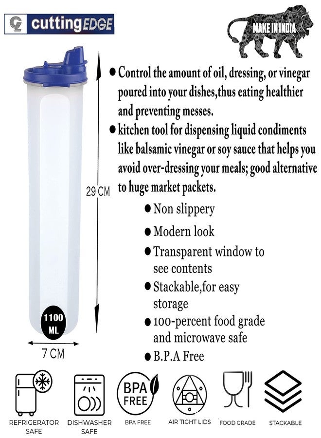 Cutting EDGE Smart Oil Dispenser Storage 1.1 Litre Air-Tight & Leak Resistant Plastic Round Modular Container for Vinegar Water BPA Free, Refrigerator Safe, Dark Blue - Image 2